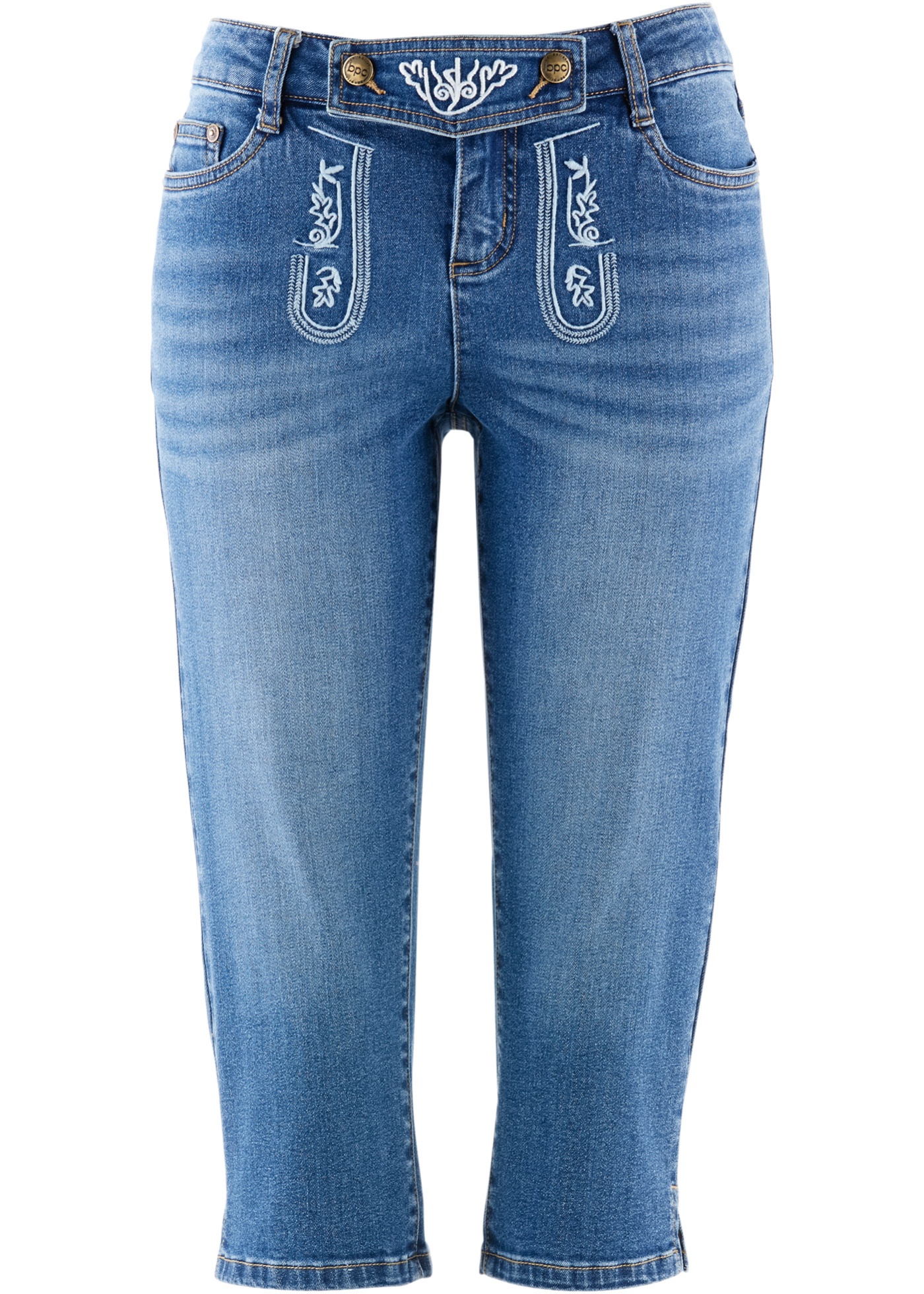 Folkdräktsinspirerade jeans med broderi, 3/4-längd